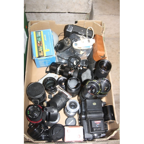 851 - FOUR TRAYS AND A CASE OF PHOTOGRAPHIC EQUIPMENT including ten lenses by Fujinon, Chinon, Hanimex, Op... 