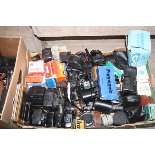 856 - FOUR TRAYS CONTAINING CAMERAS AND EQUIPMENT including a Nikon F50 with 28-70mm lens, a Voigtlander V... 