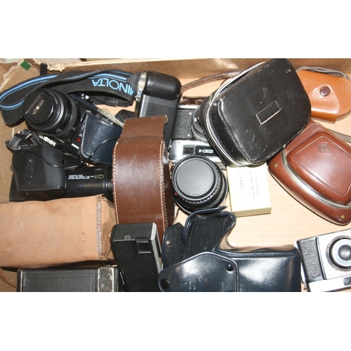 857 - THREE TRAYS CONTAINING CAMERAS AND EQUIPMENT including a FED 4, Minolta 7000, Olympus iS1000, variou... 