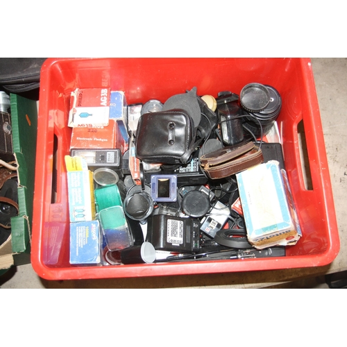 858 - TWO TRAYS CONTAINING CAMERAS AND EQUIPMENT including a Canon EOS 1000F with 90-300mm f4.5 lens, a Si... 