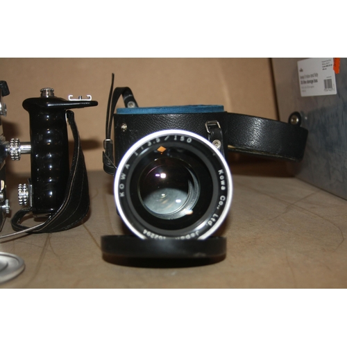 859 - A KOWA SIX MEDIUM FORMAT FILM CAMERA  fitted with a Kowa 85mm f2 lens, a Hand Grip and a Kowa 150mm ... 