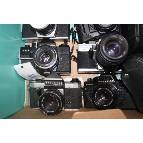 897 - A TRAY CONTAINING TWELVE PRAKTICA FILM SLR CAMERAS including a L with 58mm f2 lens, two BX20 with a ... 