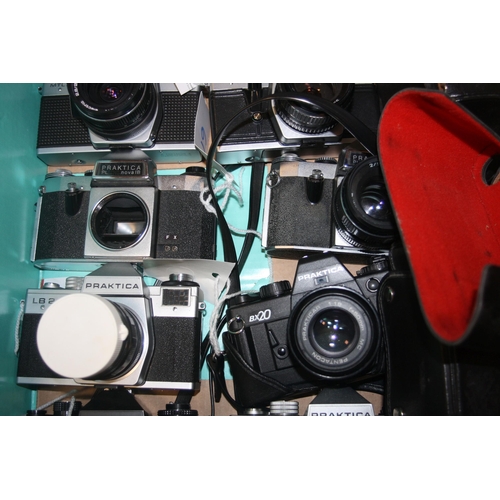 897 - A TRAY CONTAINING TWELVE PRAKTICA FILM SLR CAMERAS including a L with 58mm f2 lens, two BX20 with a ... 