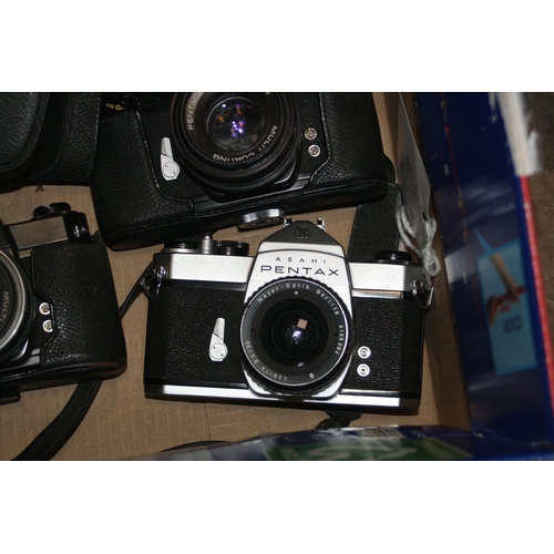 901 - FOUR ASAHI PENTAX SL FILM CAMERAS three in black with cases, two Penatcon 50mm f 1.8 lenses, a Penta... 