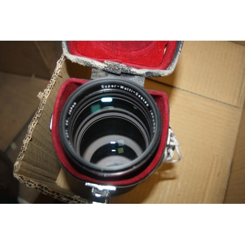 905 - A TRAY CONTANING PENTAX LENSES comprising of Takumar 300mm f4 in case, 200mm f4 in case, 150mm f4 in... 