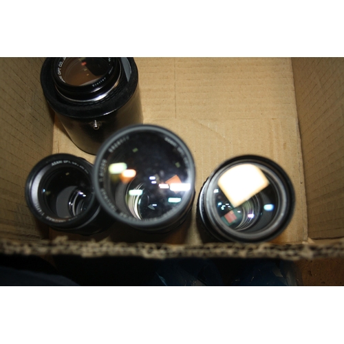 905 - A TRAY CONTANING PENTAX LENSES comprising of Takumar 300mm f4 in case, 200mm f4 in case, 150mm f4 in... 