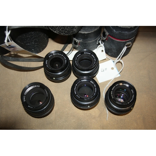 905 - A TRAY CONTANING PENTAX LENSES comprising of Takumar 300mm f4 in case, 200mm f4 in case, 150mm f4 in... 