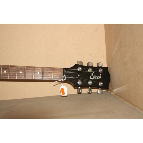 927 - AN EPOCH LES PAUL TYPE GUITAR with black finish, two humbucking pickups, one volume one tone control... 