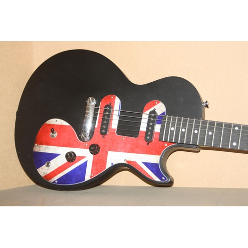 928 - A 2017 EPIPHONE SL LES PAUL JUNIOR TYPE GUITAR with two single coil pickups on a Union Flag scratch ... 