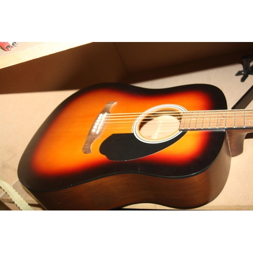 931 - A FENDER FA 125/SB ACOUSTIC GUITAR and a music stand Condition some repaired damage to body and head... 