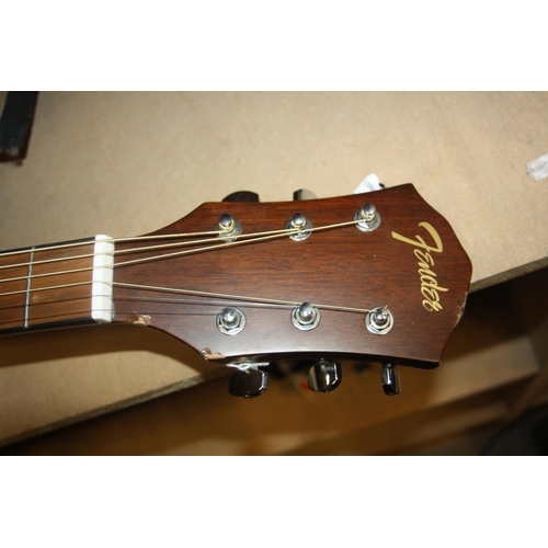 931 - A FENDER FA 125/SB ACOUSTIC GUITAR and a music stand Condition some repaired damage to body and head... 