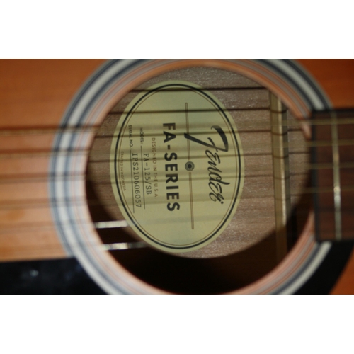 931 - A FENDER FA 125/SB ACOUSTIC GUITAR and a music stand Condition some repaired damage to body and head... 