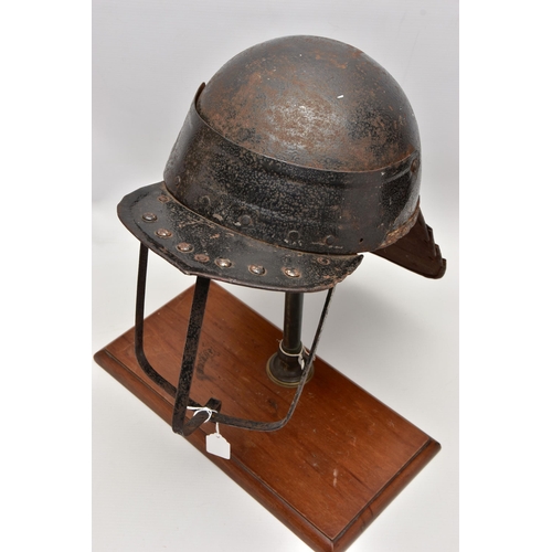 948A - A REPRODUCTION CIVIL WAR LOBSTER TAIL HELMET, with stand (formerly from a set of balance scales) (2)... 