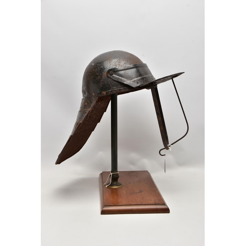 948A - A REPRODUCTION CIVIL WAR LOBSTER TAIL HELMET, with stand (formerly from a set of balance scales) (2)... 