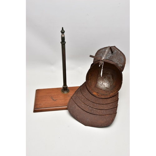 948A - A REPRODUCTION CIVIL WAR LOBSTER TAIL HELMET, with stand (formerly from a set of balance scales) (2)... 