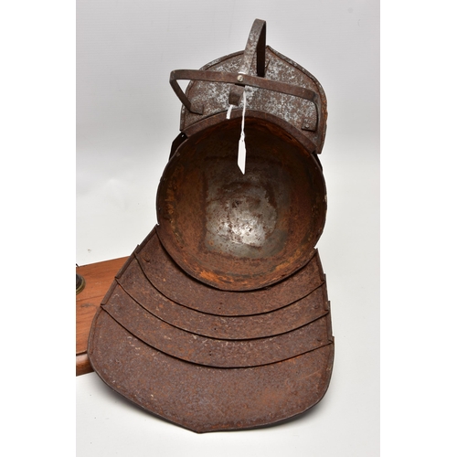 948A - A REPRODUCTION CIVIL WAR LOBSTER TAIL HELMET, with stand (formerly from a set of balance scales) (2)... 