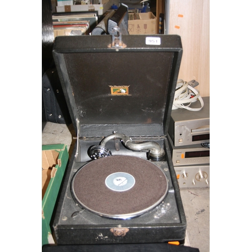 951 - A HMV TABLE TOP GRAMAPHONE with black covering, a Pioneer Turntable, a vintage time recorder, a vint... 