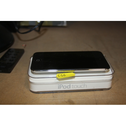 953 - A TRAY CONTAINING AN APPLE iPOD TOUCH with box, 8Gb capacity, model No A1367 and a JBL On Flip 3P do... 