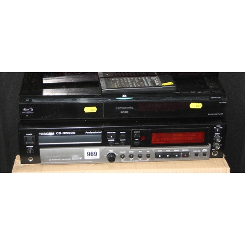 969 - A TASCAM CD-RW900 PROFESSIONAL CD PLAYER with remote, a Teac W865 dual tape deck, a Panasonic DMP-BD... 