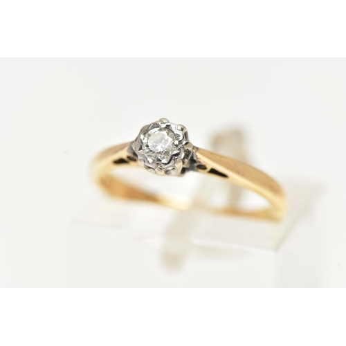 11 - A 18CT GOLD SINGLE STONE DIAMOND RING, a round brilliant cut diamond, approximate total diamond weig... 