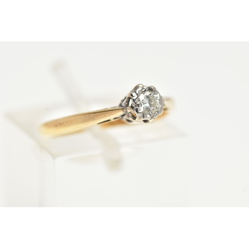 11 - A 18CT GOLD SINGLE STONE DIAMOND RING, a round brilliant cut diamond, approximate total diamond weig... 