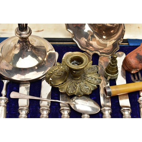 161 - A SMALL PARCEL OF SILVER AND OTHER ITEMS, comprising a cased set of six Elizabeth II silver teaspoon... 