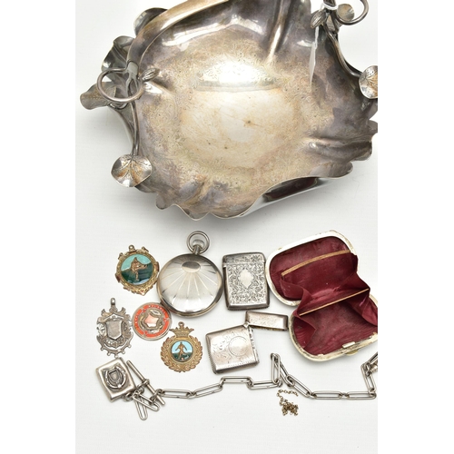 163 - A SMALL PARCEL OF LATE VICTORIAN AND 20TH CENTURY SILVER AND PLATE, comprising a silver and enamel m... 