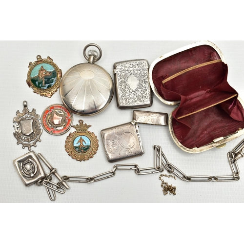 163 - A SMALL PARCEL OF LATE VICTORIAN AND 20TH CENTURY SILVER AND PLATE, comprising a silver and enamel m... 