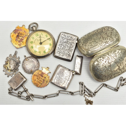 163 - A SMALL PARCEL OF LATE VICTORIAN AND 20TH CENTURY SILVER AND PLATE, comprising a silver and enamel m... 