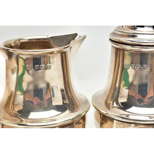 166 - A SMALL PARCEL OF 20TH CENTURY SILVER, comprising a George V sugar caster and matching cream jug of ... 