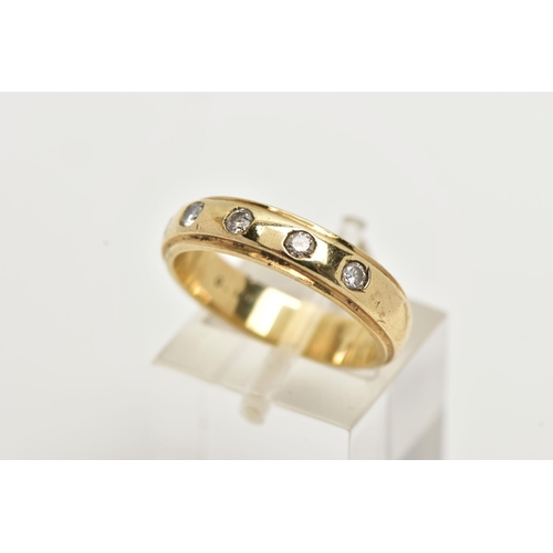 17 - A 9CT GOLD DIAMOND BAND RING, a yellow gold band ring with step cut edges, approximate width 4.5mm, ... 