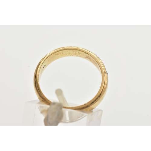 17 - A 9CT GOLD DIAMOND BAND RING, a yellow gold band ring with step cut edges, approximate width 4.5mm, ... 