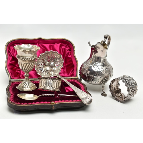 171 - A SMALL PARCEL OF 18TH, 19TH AND 20TH CENTURY SILVER, comprising a Victorian cream jug of baluster f... 