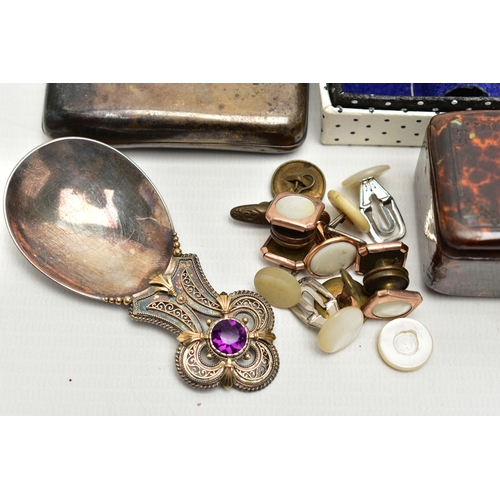 172 - A PARCEL OF 19TH AND 20TH CENTURY SILVER AND WHITE METAL, comprising a set of four Victorian fiddle ... 