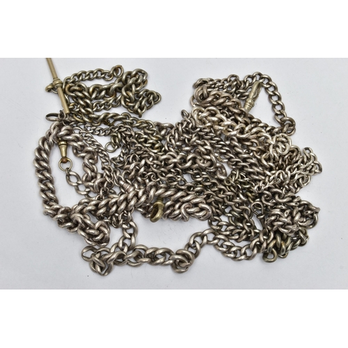 24 - TEN SILVER ALBERT CHAINS, all graduated curb link chains, with sterling marks to each link, one fitt... 