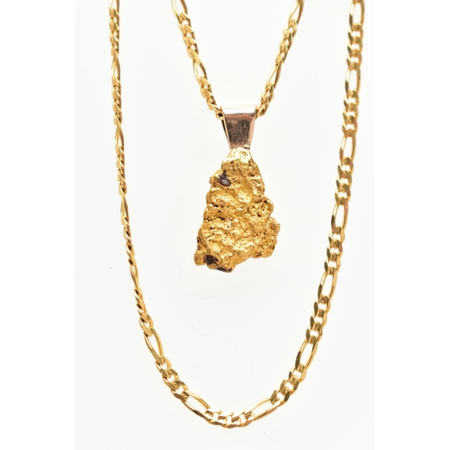 39 - A YELLOW NUGGET PENDANT AND CHAIN, rough gold nugget, fitted with a yellow metal bail, unmarked, app... 