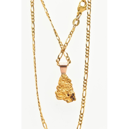 39 - A YELLOW NUGGET PENDANT AND CHAIN, rough gold nugget, fitted with a yellow metal bail, unmarked, app... 