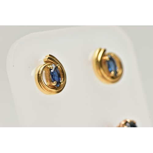 43 - TWO PAIRS OF SAPPHIRE SET EARRINGS, the first pair of an  openwork swirl design, centrally set with ... 