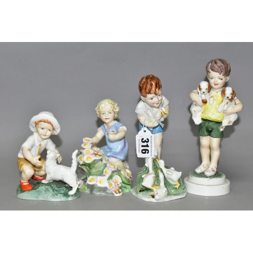 316 - FOUR ROYAL WORCESTER FIGURES OF CHILDREN, modelled by F G Doughty, comprising Snowy 3457, May 3455, ... 