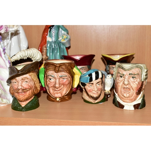 319 - A GROUP OF ROYAL DOULTON FIGURINES AND CHARACTER JUGS, comprising Lily, Lady Doulton 1995 HN3626, 'i... 