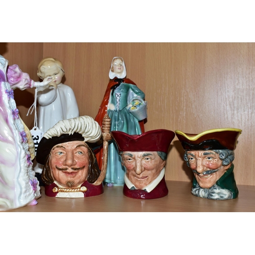 319 - A GROUP OF ROYAL DOULTON FIGURINES AND CHARACTER JUGS, comprising Lily, Lady Doulton 1995 HN3626, 'i... 