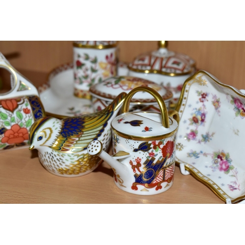 321 - A GROUP OF ROYAL CROWN DERBY, comprising a miniature garden roller, height 9.5cm, and watering can, ... 