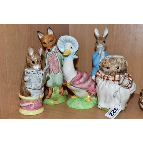 322 - FIVE LARGE ROYAL ALBERT BEATRIX POTTER FIGURES, with BP-6 backstamps, comprising Mrs Tiggy-Winkle, T... 