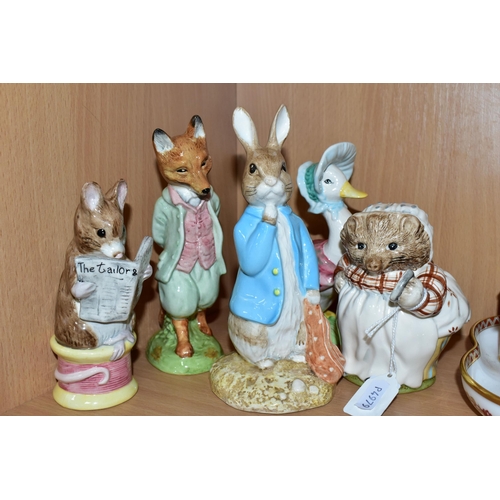 322 - FIVE LARGE ROYAL ALBERT BEATRIX POTTER FIGURES, with BP-6 backstamps, comprising Mrs Tiggy-Winkle, T... 