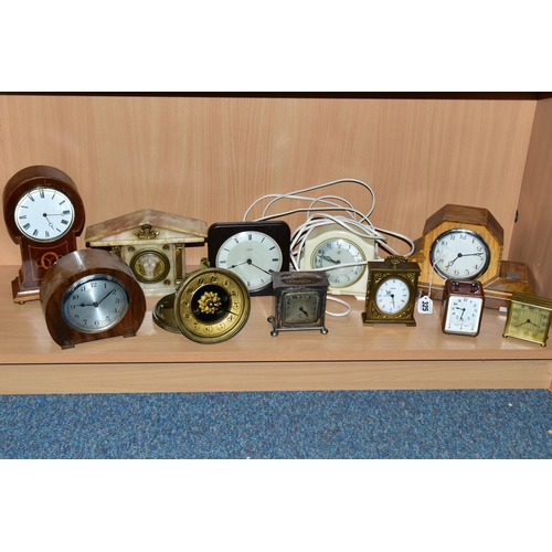 325 - ELEVEN ASSORTED CLOCKS, of various styles and materials, to include desk clocks, mantel clocks and o... 