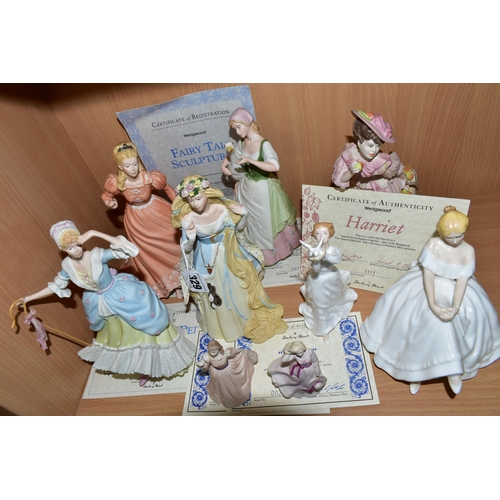 329 - A GROUP OF FIGURINES, comprising Wedgwood for Danbury Mint 'Fairy Tale Sculptures' Rapunzel (tiny cr... 