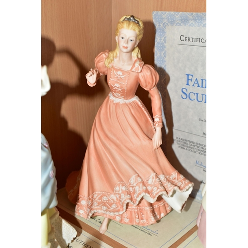 329 - A GROUP OF FIGURINES, comprising Wedgwood for Danbury Mint 'Fairy Tale Sculptures' Rapunzel (tiny cr... 