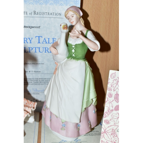 329 - A GROUP OF FIGURINES, comprising Wedgwood for Danbury Mint 'Fairy Tale Sculptures' Rapunzel (tiny cr... 