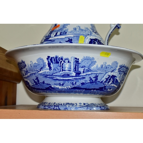 334 - A GROUP OF BLUE AND WHITE SPODE ITALIAN DESIGN CERAMICS, C1816 comprising a large wash bowl and jug,... 