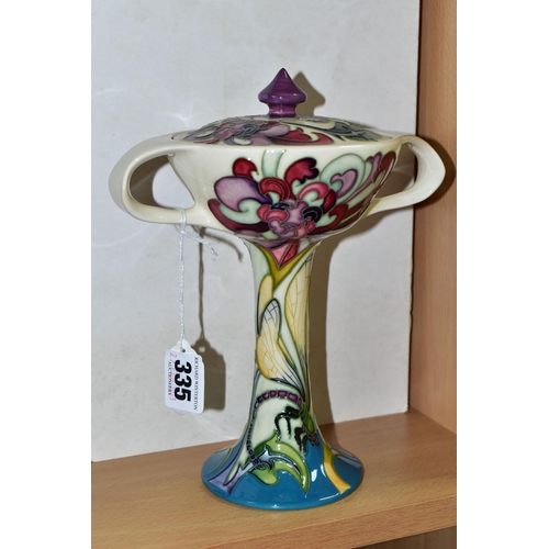 335 - A MODERN MOORCROFT POTTERY 'KINGSMERE FEN' COVERED COUPE, designed by Emma Bossons, impressed and pa... 